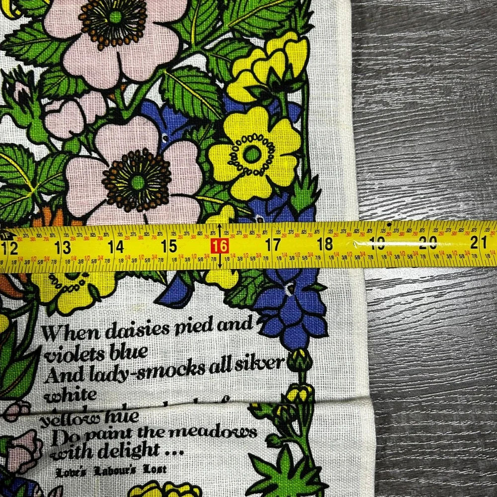 Vintage Lamont Shakespeares Flowers Linen Tea Towel Stratford-upon-Avon Erika